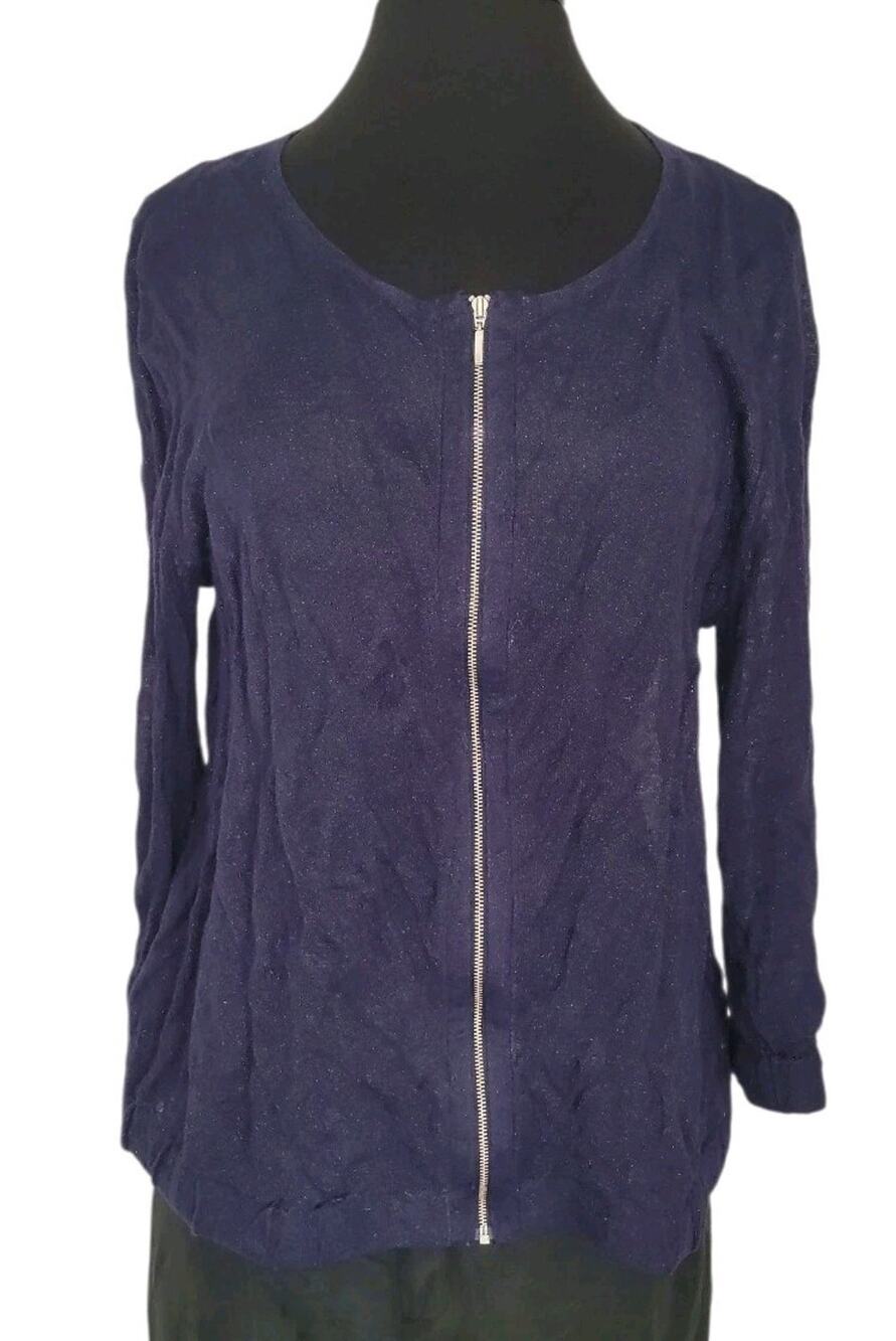 Chico’s Navy Zip Relaxed Cardigan Sweater XL Dark Academia Goth Campus College
